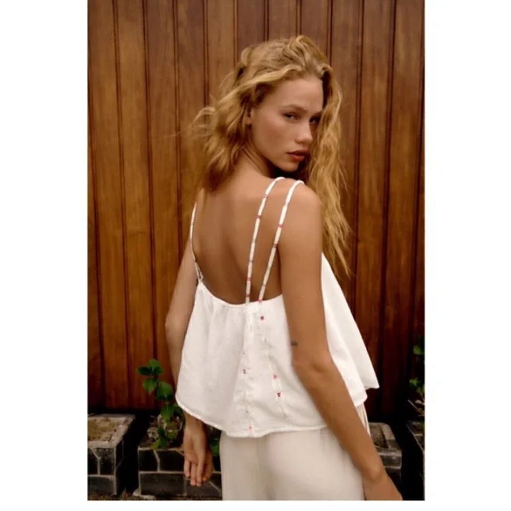 NWT Zara‎ Topstitched Gauze Top Sz XS